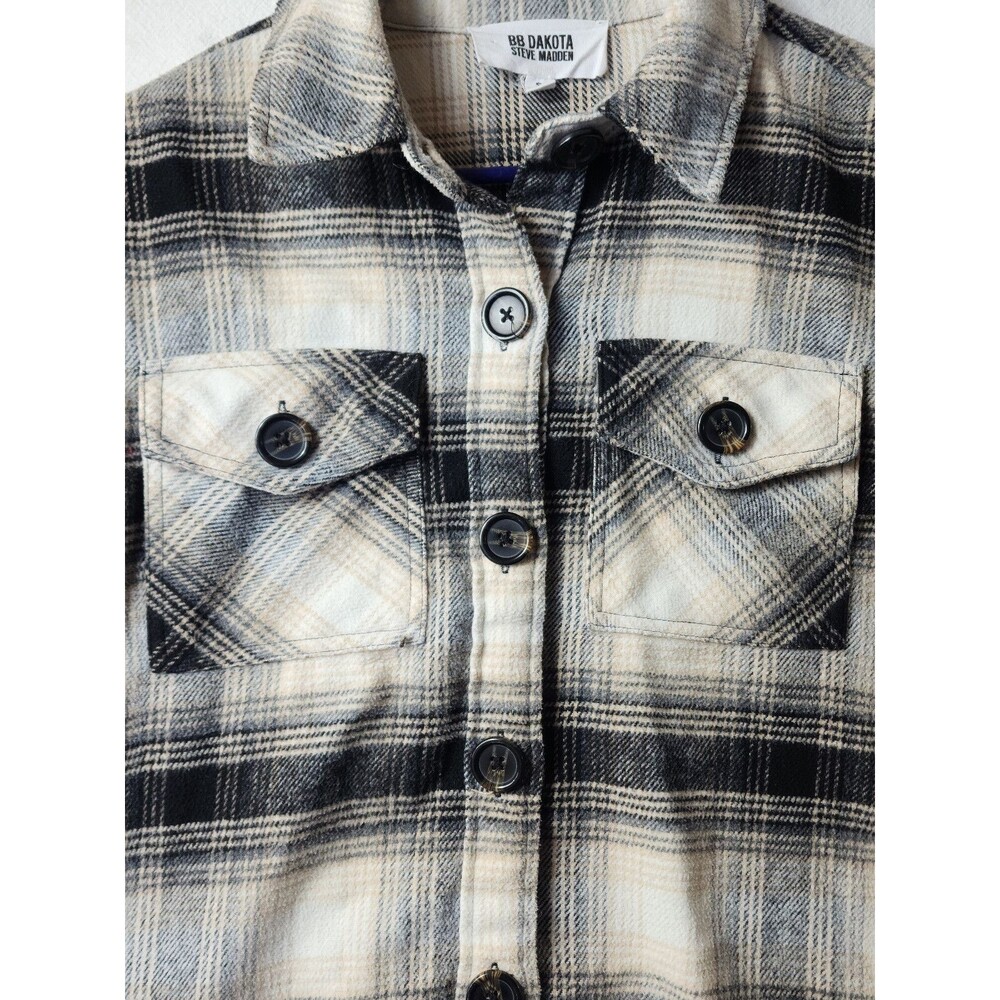 Plaid Flannel Shacket Beige Black BB Dakota Cozy S - Picture 9 of 9